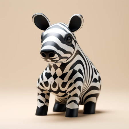 a zebra figurine captured in a playful illustrative style, showcasing a mix of naive and realistic hyper-detailed rendering. this vray-traced creation combines industrial and product design elements with playful geometries and explosive pigmentation. ai generatedの素材