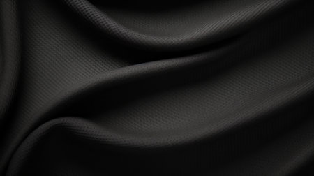 a modern black cloth background with a realistic hyper-detailed rendering. the wavy texture adds depth and dimension to the image. captured with a tokina at-x 11-16mm f/2.8 pro dx ii lens, the photo showcases exquisite clothing detail. the soft tonal transitions and precise craftsmanship make this image visually captivating. ai generatedの素材