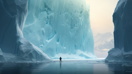 a large glacial mountain dominates the scene in this stunning matte painting. the environmental portraiture captures the intricate details of the mountain, while the long lens creates a sense of depth. the character illustrations add a touch of realism to the overall composition. the flat perspective and atmospheric installations enhance the hyper-realistic water, creating a captivating visual experience. ai generatedの素材