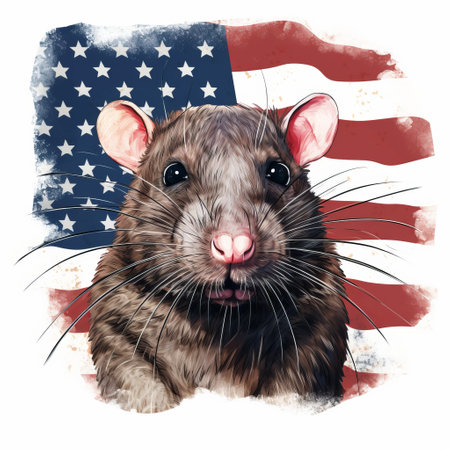 a realistic animal portrait of a rat running for president in the style of classic americana. this ink and color artwork showcases intricate details and vibrant colors. the high-resolution image captures the essence of american regionalism, with a contest-winning composition against a smokey background. ai generatedの素材