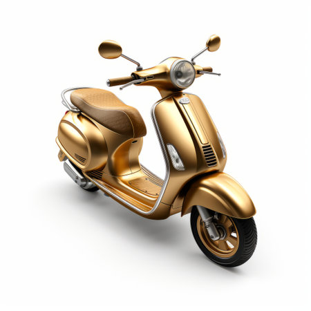 a gold scooter psd image featuring realistic and hyper-detailed renderings. the picture showcases a classical elegance with split toning and a white background. the high-quality photo exhibits transparency and opacity, creating a visually stunning effect. the scooter is adorned with a light orange and amber color scheme, adding to its overall appeal. ai generatedの素材
