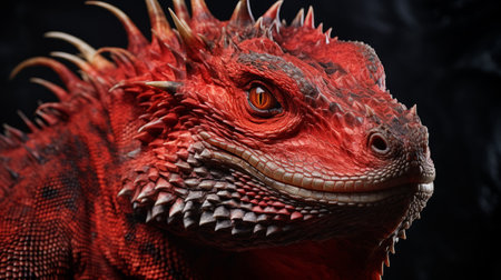 a close-up of a red iguana with closed eyes, showcasing a hyper-detailed and realistic rendering. this high-definition image captures the lifelike features of the iguana, highlighting its intricate and photorealistic details. the composition is carefully crafted, emphasizing the detailed costumes and showcasing the stunning level of detail achieved in this cryengine artwork. ai generatedの素材
