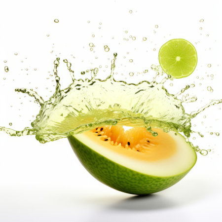 a vibrant composition showcasing a slice of lemon, lime, and assorted fruits immersed in water. this hyper-detailed and realistic rendering captures the essence of the fruits with kimoicore style. the high-key lighting enhances the organic movement and exacting precision of the image, highlighting the light orange and light green hues. ai generatedの素材