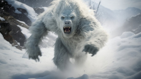 two menacing manticore beasts, with bold character designs, stride through a snowy landscape. this horror-inspired, action-packed scene showcases photorealistic renderings of the junglepunk creatures. the 8k resolution enhances the details, making the image even more captivating. ai generatedの素材