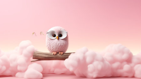 3d owl perched on a cloud against a glowing pink background. this photorealistic rendering, created in cinema4d, showcases a soft and romantic landscape. the owl's realistic bird painting adds to the playful character design, while the monochromatic harmony enhances the overall aesthetic. perfect for those who appreciate detailed and artistic 3d creations. ai generatedの素材