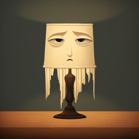 the lamp features a weird looking face with muted tones, surrealism, and dripping paint. the historical illustrations and ivory hues add to the intense emotional atmosphere, creating a stark and unfiltered cartoonish character design. ai generatedの素材