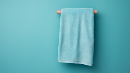 towel hanging on an old door hanger against a blue background, minimal retouching, light turquoise, industrial and product design, fabric and screen tones, living materials. ai generatedの素材
