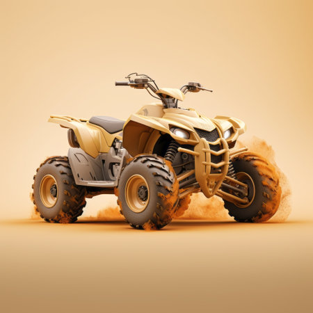atv scene with dust, realistic hyper-detailed rendering, beige and amber colors, minimal retouching, vibrant energy, luxurious feel, organic sculpting, eye-catching. ai generatedの素材