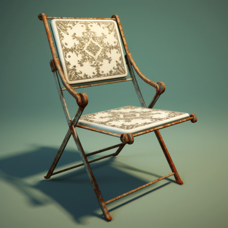 the antique patio chair 3d model preview no 5 showcases an illusory wallpaper portrait style with frequent use of diagonals, ceramic tapestries, light bronze, and white. the design is reminiscent of william morris with a touch of decay and decayed elements, as envisioned by dmitry kustanovich. ai generatedの素材