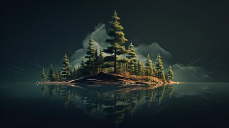 digital illustration of a landscape, rendered in the style of unreal engine. capturing the essence of nature, it showcases reflections and mirroring with dark emerald and beige tones. this 32k uhd artwork embodies cabincore aesthetics and features nature-inspired shapes. ai generatedの素材