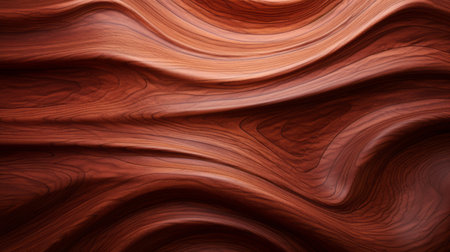wood texture featuring wave-like lines and patterns reminiscent of surreal 3d landscapes. this high-resolution image boasts a light crimson hue, showcasing eco-friendly craftsmanship. the smooth curves, polished finish, and soft, rounded forms make it a captivating addition to any design project. ai generatedの素材