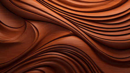 a wood grain surface wallpaper featuring wavy lines, sculpted forms, and irregular curvilinear shapes. this zbrush-style design showcases dimensional multilayering with textured and layered abstract forms. the terracotta color palette adds depth to the polished surfaces, creating a visually captivating and unique aesthetic. ai generatedの素材