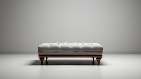 a tufted white bench set in a plain gray background, inspired by the style of leica r3 and artists such as charles spencelayh and joo artur da silva. this piece exudes classical symmetry and minimalistic serenity, reminiscent of guillaume sorel's work. an exquisite blend of ottoman art and contemporary design. ai generatedの素材