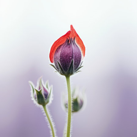 macro photograph of a meadow sage poppy against a minimalist white backdrop. the image captures the vibrant colors and simplicity of the flower, showcasing its natural beauty. shot with a sony alpha a7 iii mirrorless camera and a 100mm macro lens at f/2.8, creating a visually captivating image with exceptional sharpness and bokeh. ai generatedの素材
