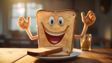 3d cartoon toast, featuring vray tracing style, prioritizes emotion over realism. it showcases hyper-detailed, photo-realistic techniques with twisted characters in a prairiecore setting. the selective focus adds depth to this unique, artistic rendering. ai generatedの素材