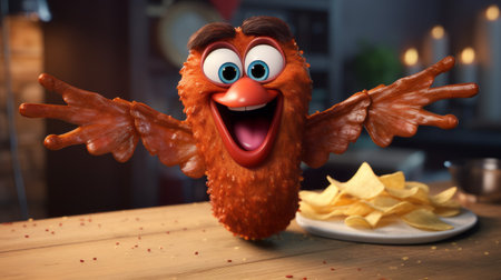 cartoon chicken and pig on a table, rendered in cinema4d by carlos quevedo. manticore-inspired, focusing on emotion over realism. kevin hill's meticulous attention to fur and feathers texture shines through. strong facial expressions convey character depth. ai generatedの素材
