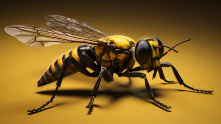 bee flying by tony krssa, rendered in cinema4d, hyperrealistic animal portraits, dark yellow and light black, naturalistic poses, pseudo-infrared, shiny eyes, symbolic props. ai generatedの素材