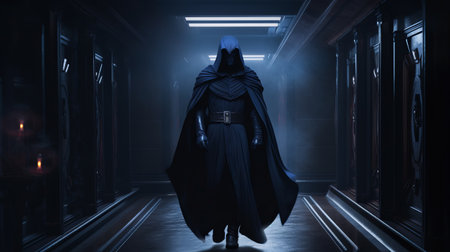 dark night character design in the style of rendered in unreal engine, captured with zeiss batis 18mm f2.8 lens. this photo, associated with george lucas and gareth pugh, showcases a captivating blend of light indigo and black. the composition, by raphael lacoste, is a stunning visual representation of creativity and innovation. ai generatedの素材