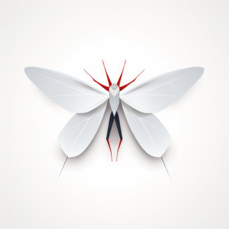 vector mosquito illustration in a sculptural paper construction style, featuring a polished metamorphosis. the dark white and light crimson color scheme, reminiscent of designs by storm thorgerson, is accented by conceptual simplicity and a birds-eye-view perspective. created by artist mandy disher. keywords: vector, mosquito, illustration, sculptural paper construction, storm thorgerson, polished metamorphosis, mandy disher, birds-eye-view. ai generatedの素材