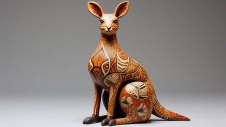 kangaroo painted in various colors and designs, including light orange and dark bronze, with fine lines and intricate details. the spherical sculptures and interlaced figures create a unique and captivating visual. the chilling creatures are depicted in a style reminiscent of calarts, showcasing the artist's skill in focus stacking. ai generatedの素材