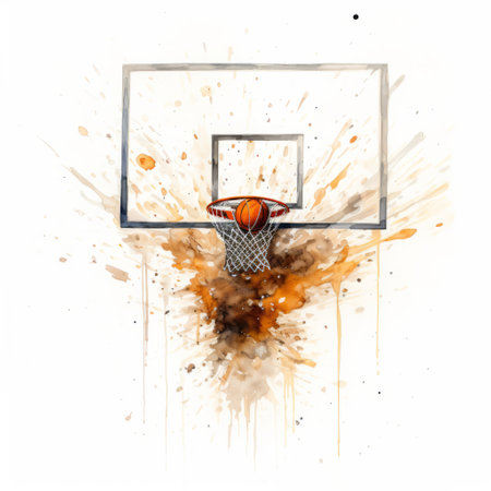 basketball watercolor background with splatters of water, featuring a dark amber and white color scheme. this unique illustration showcases a meticulously detailed still life, capturing the unapologetic grit of the sport. the spare and elegant brushwork adds to the overall composition, creating a visually striking image. ai generatedの素材