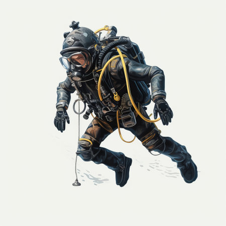 a surfer in a scuba suit rides a wave in this highly detailed illustration. the aerial photography captures the scene with forced perspective, showcasing hyper-realistic details. the loose handling of paint adds a unique touch to the image, reminiscent of the style of dieselpunk and frostpunk aesthetics. ai generatedの素材