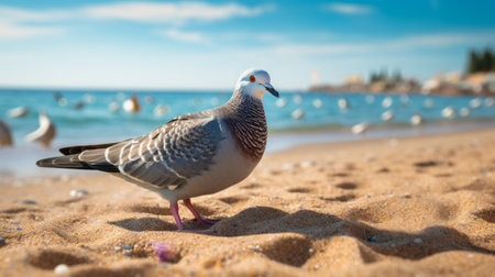 large fish swimming in the water, pigeoncore style, exotic birds, shallow depth of field, light purple and sky-blue hues, beach portraits, samyang 14mm f2.8 if ed umc aspherical lens, jewish culture themes. ai generatedの素材