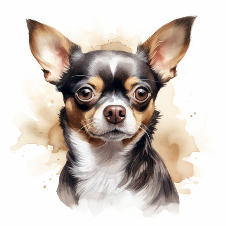 chihuahua with brown and black ears, in the style of speedpainting, zeen chin, dark white and light amber, watercolor illustrations, illustration, oil paintings, multi-layered. ai generatedの素材