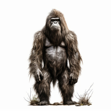 an impressive, towering gorilla dominates the scene with its immense size. this hybrid creature composition showcases a unique style, set against a clean white background. the colorization adds vibrancy to this candid shot of a famous figure. with elements of furry art and precisionist art, the gorilla's intense gaze captivates viewers. ai generatedの素材