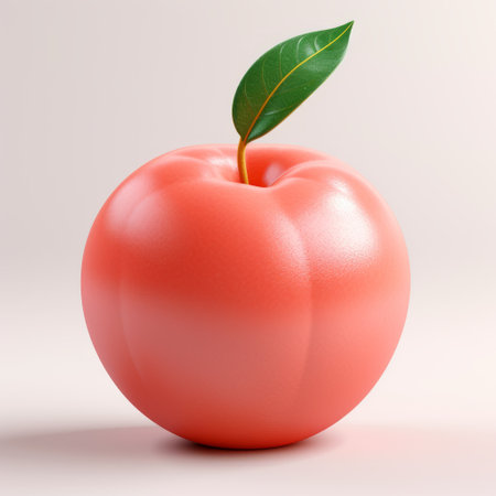 a highly detailed 3d model of a red apple, designed in the style of rococo pastel colors and minimalistic japanese aesthetics. the apple features minimal retouching, with a light pink and orange color scheme. the foliage is intricately designed, showcasing a high level of detail. this 1970-present inspired piece places emphasis on character design. ai generatedの素材