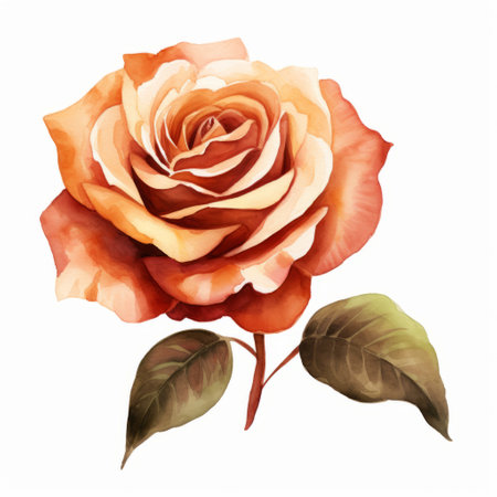 rose illustration on a white background, aquarellist, spectacular backdrops, art of tonga, ceramic, emerald and brown, uhd image, no watermark, text, 300 dpi, typography, shapes do not stick together, no text in the picture, on a white background. ai generatedの素材