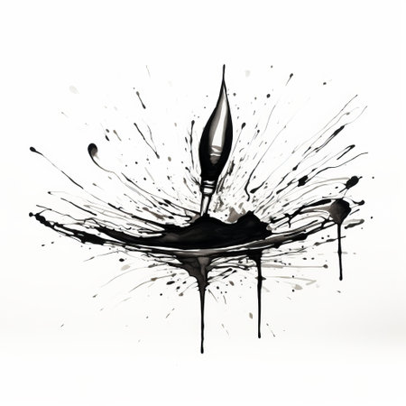 a black paint swirl droplet rests in a black pot on a white background, showcasing characterful pen and ink style. created using cinema4d, this fragmented advertising-inspired image combines minimalist photography with elements of rococo still-lifes. the heavy use of palette knives adds depth to this award-winning composition. ai generatedの素材