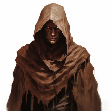 an anthropomorphic character, donned in a hooded cloak, stands as a striking silhouette. this speedpainting-style image showcases a captivating blend of brown and bronze tones, exuding multilayered realism. with a strong facial expression, the monochromatic realism adds depth to the figure, evoking a sense of strength and mystery. the inclusion of bone elements further enhances the enigmatic allure of this artwork. ai generatedの素材