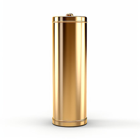 gold aluminum cylinder with minimalist spare simplicity, in the style of lovis corinth and jay anacleto. this contemporary candy-coated piece has a post-conceptual feel and features back button focus. the pencilsteampunk design adds an edgy touch to this isolated white background image. ai generatedの素材