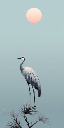 a gray bird perched on a tree branch, set against a minimalist background. the image features hyper-realistic water and draws inspiration from oriental minimalism. with an 8k resolution, it showcases a dreamlike illustration reminiscent of mikalojus konstantinas ciurlionis' work. the color palette includes dark white and sky-blue tones. ai generatedの素材