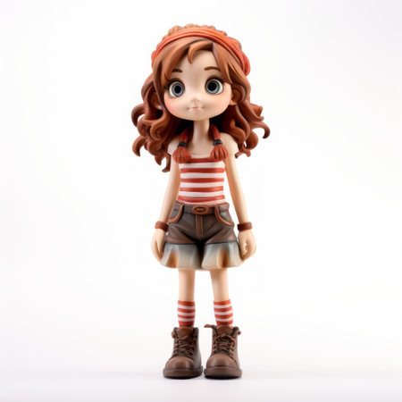 an anime character is depicted wearing cute toy-like shoes and shorts. the sculpture-style design showcases intricate details, with a combination of light red and brown colors. this high-resolution 32k uhd image features texture-rich layers, including striped elements. ai generatedの素材
