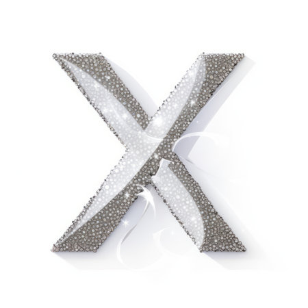 shabby chic ornamental crystal letter x with dot-painted colors, optical blending, and a touch of light silver and gray. inspired by julian schnabel's innovative page design, this exquisite clothing detail showcases optical effects through the use of paper. ai generatedの素材