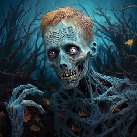 skull sculpture, black and white, beneath tree, luminous portrait style, twisted characters influence, victor nizovtsev inspiration, vines composition, hyperrealistic fantasy, zombiecore aesthetic, realistic figurative art. dark and detailed skull artistry with a touch of surrealism, capturing the essence of both fantasy and realism in a hauntingly beautiful scene beneath the branches. ai generatedの素材