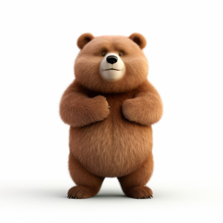 a meticulously detailed 3d cartoon bear, isolated and portrayed in the style of a movie still. this emotionally complex character showcases foreshortening techniques with its detailed illustrations. a captivating artwork in 32k uhd resolution, available on flickr. ai generatedの素材