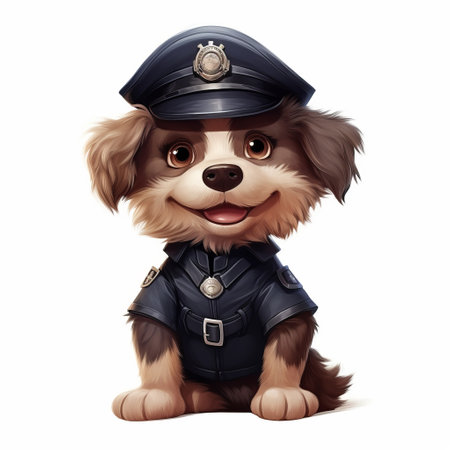 a hyper-realistic cartoon image of a police dog, featuring kawaii and detailed miniature elements. this charming character illustration showcases concept art with high resolution, creating a caricature-like portrayal of the police dog. ai generatedの素材