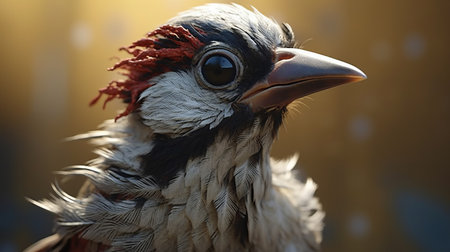 hyper-realistic 3d sparrow character with comical bulging eyes, barbizon school-inspired emotions, felt creations, and overexposure for textured sci-fi style. ai generatedの素材