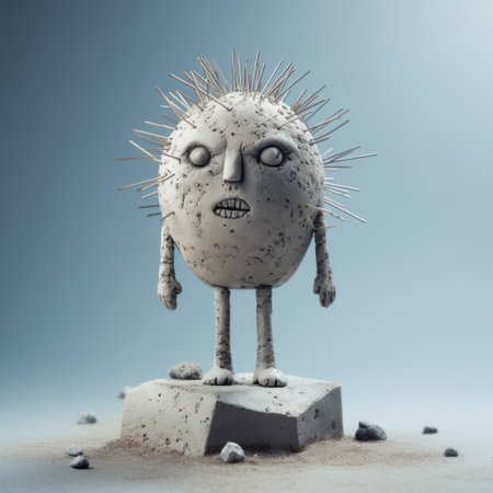 zombie figurine in the style of evgeni gordiets, clemens ascher, didier lourenco, concrete, inventive character designs, and spiky mounds. this close-up, full-body shot showcases the intricate details of the figurine, which stands on a white isolated background. perfect for collectors of macabre art and fans of horror-themed decor. ai generatedの素材