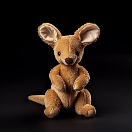 a cute cartoonish animal stuffed with brown fur is featured in this intriguingly taboo image. the toyen style is enhanced by the black background, while the focus stacking technique brings out the details. the australian landscapes add a touch of natural beauty, complemented by the light yellow and light amber hues. ai generatedの素材