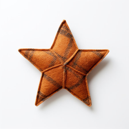 orange felt star in industrial design style with traditional japanese techniques. brown flannel with mismatched patterns. inspired by david sims and glen orbik. this snailcore piece is a unique blend of art and design. ai generatedの素材