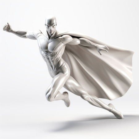 a superhero 3d model stands on a white background, showcasing a sleek and polished design. with a style reminiscent of light silver and white, this dynamic creation exudes a realistic hyper-detailed rendering. inspired by the works of olivier valsecchi, janek sedlar, and vittorio reggianini, it captures a vibrant energy flow that captivates the viewer. ai generatedの素材