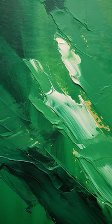 an abstract painting featuring vibrant green paint captures the essence of textured impressionism. inspired by aerial photography and the artistic style of dmitry spiros, this close-up view reveals the intense and monochromatic shadows. the elegant brushstrokes, reminiscent of stephen shortridge's work, add depth and dimension to this captivating artwork. ai generatedの素材