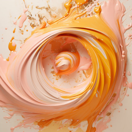swirl of yellow, orange, and blue on white background, light pink and light orange style, hyper-detailed rendering, loose paint application, cinema4d rendering, hyper-realistic oil, surrealistic elements, focus stacking, realistic art, abstract painting, vibrant colors, modern art, digital illustration, artistic design, creative concept, colorful swirls, artistic expression. ai generatedの素材