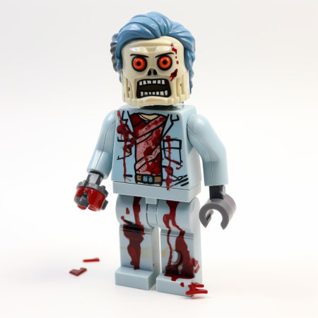 zombie lego minifigure - a hyper-realistic sci-fi style creation in light blue and gray. this neo-expressionist piece showcases a full-body depiction with realistic details. with its deconstructive elements, this artwork embodies the essence of "rtx on.", ai generatedの素材