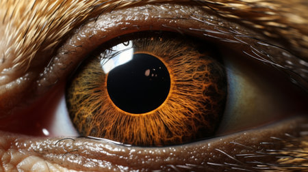 the eye of a majestic creature, captured in exquisite detail, reveals a mesmerizing blend of dark amber and bronze hues. this stunning photograph showcases the artistry of vray tracing, offering a realistic rendering of the human form. taken with a helios 44-2 58mm f2 lens, this national geographic-worthy image is a testament to the beauty found in nature's creations. ai generatedの素材