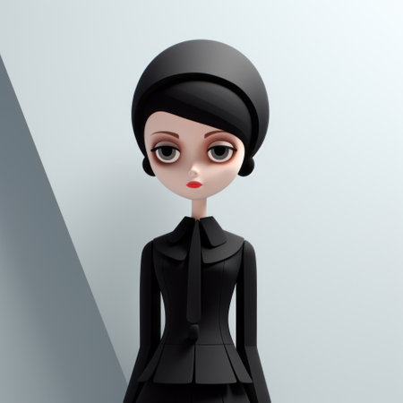anime girl in a black outfit 3d model women dress, modernism-inspired portraiture, adorable toy sculptures, victorian-inspired illustrations, caricature faces, subtle colors, close-up, naive style. ai generatedの素材